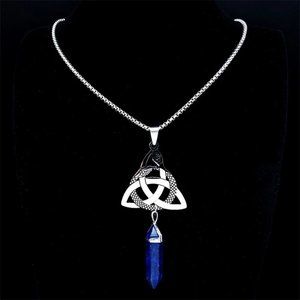 Celtic Knot Necklace, Irish Not Necklace, Blue Crystal Divination Snake Necklace